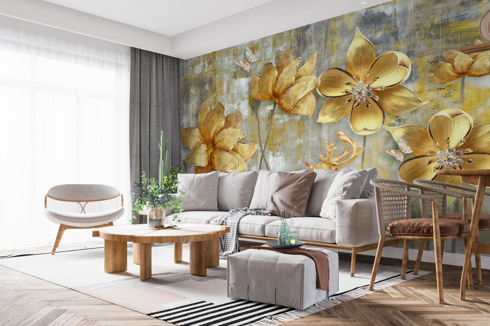 Fototapeten Goldene Knospen öffnen sich in Form von Regen