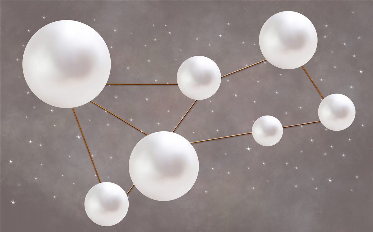 Fototapeten Weiße Kugeln mit goldenen Linien sind auf grauem Hintergrund verteilt