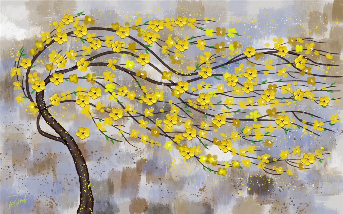 Fototapeten Der Herbstbaum schwankt in den Böen des Windes