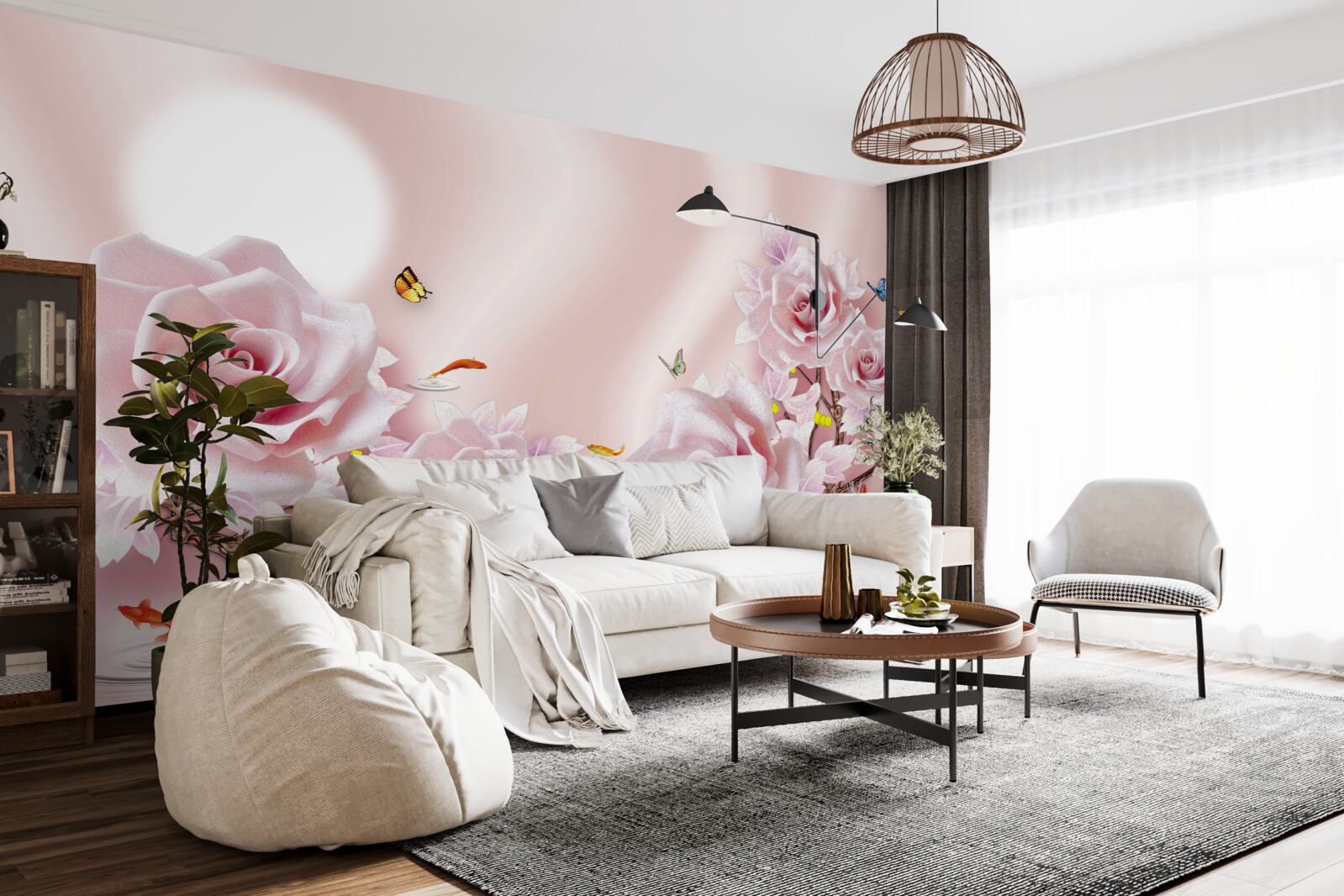 Fototapeten Ein Satz rosa Knospen auf einem seidigen rosa Hintergrund