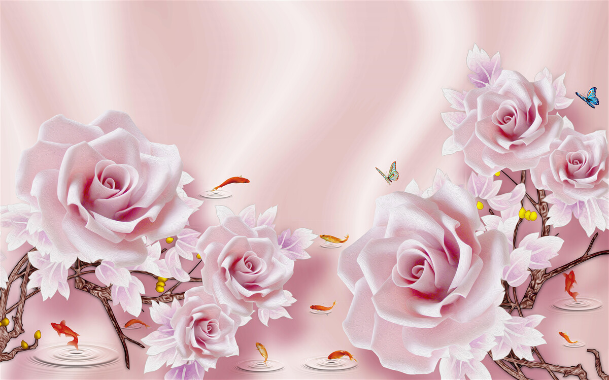 Fototapeten Rosen mit einer hellrosa Schattenruhe auf weicher Seide