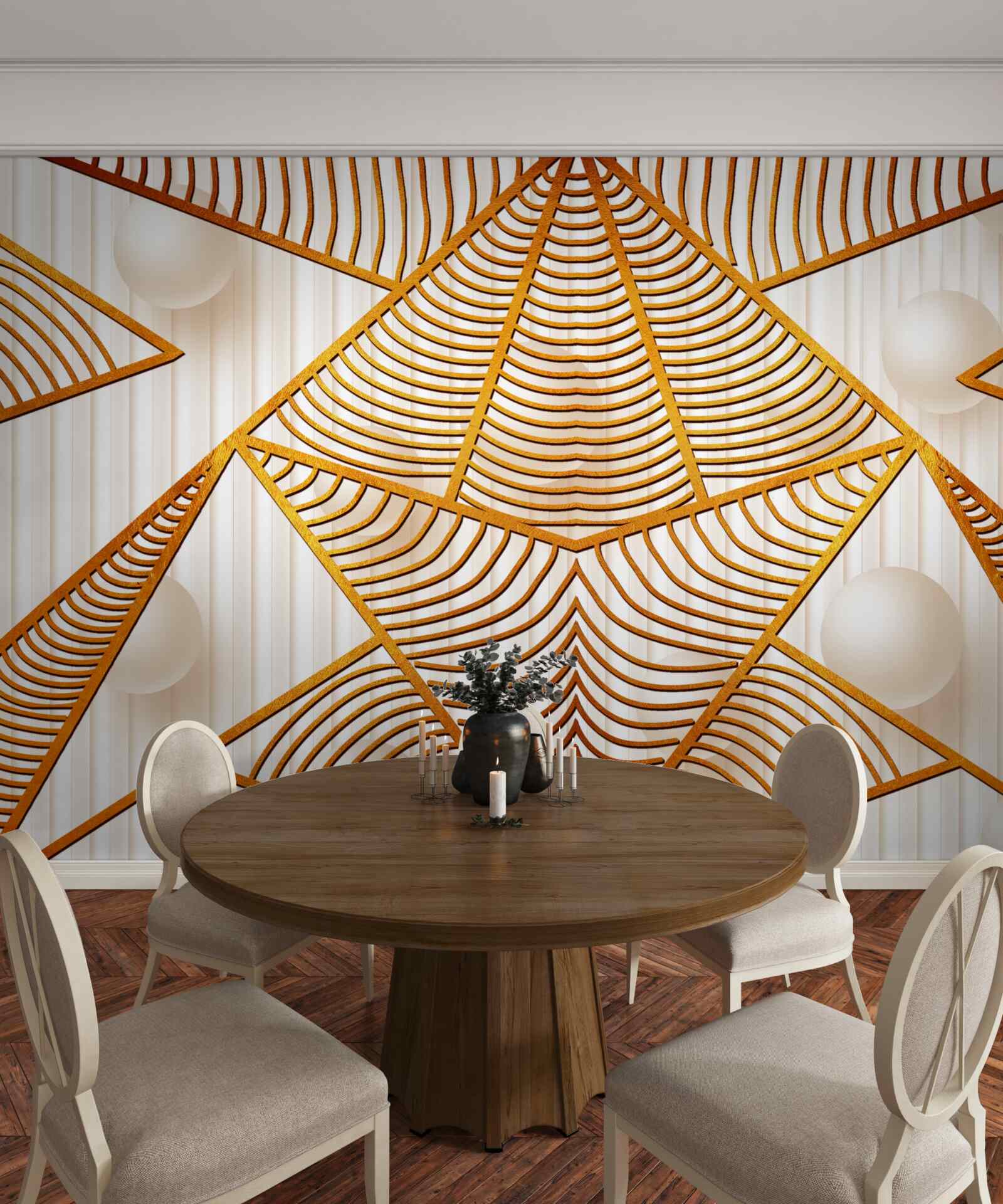 Fototapeten Goldenes Muster im geometrischen Stil