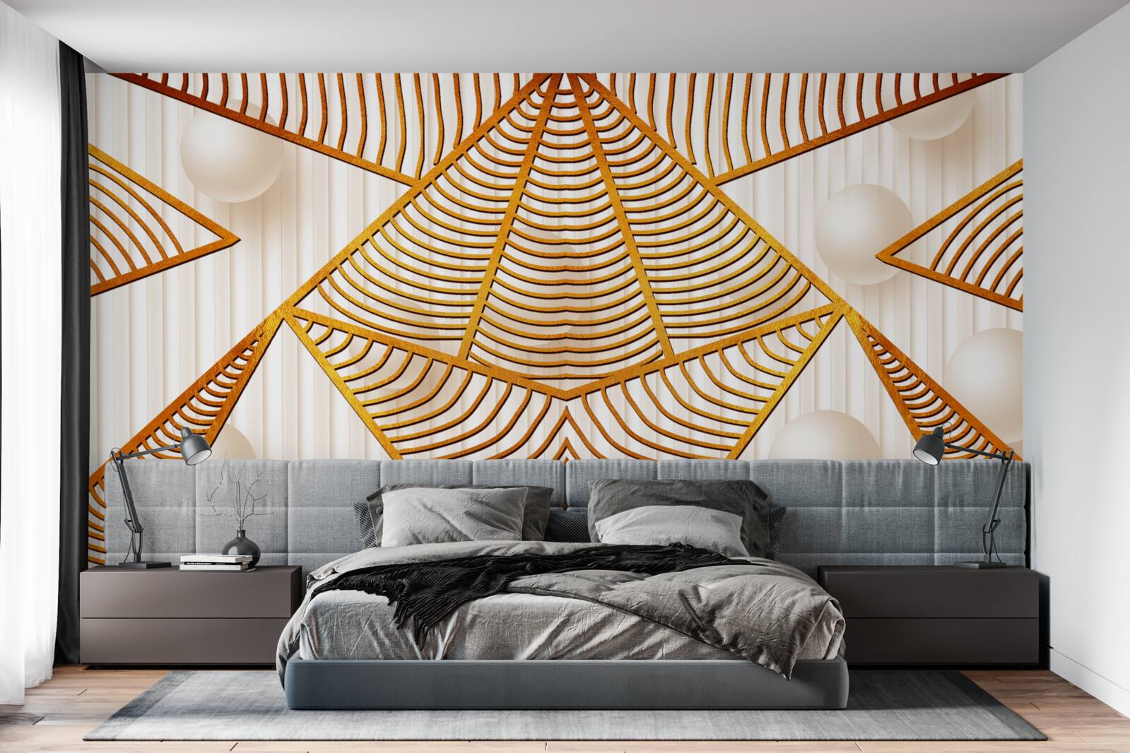 Fototapeten Goldenes Muster im geometrischen Stil