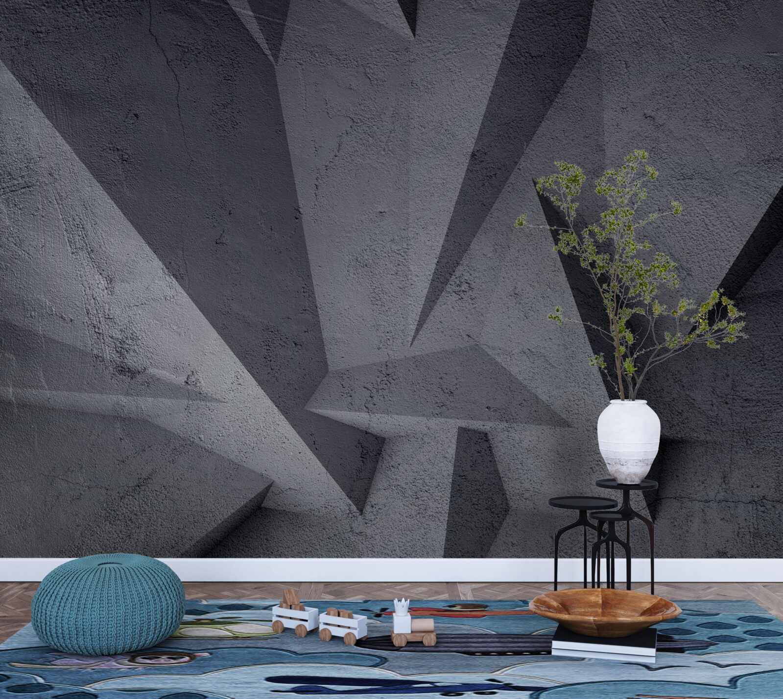 Fototapeten Schwarze Geometrie im 3D -Raum