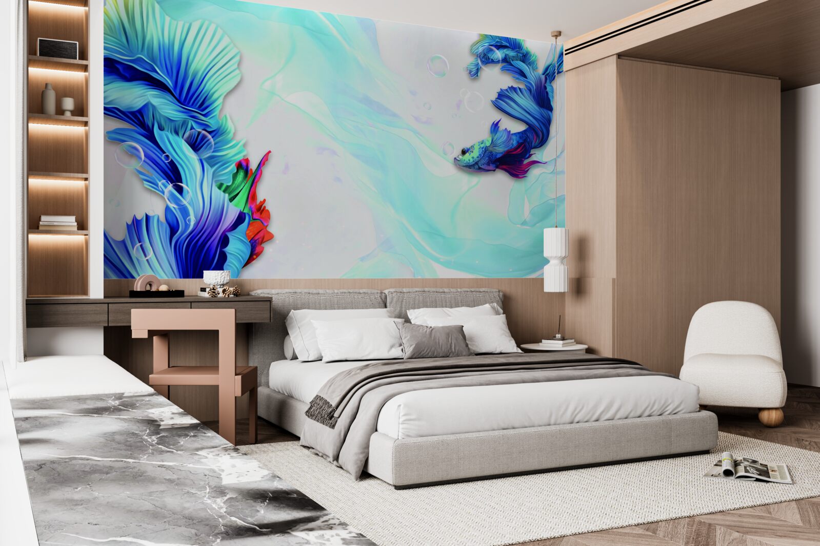 Fototapeten Die Wasserumgebung ist ein Zuhause für Fische mit einem blauen Schwanz
