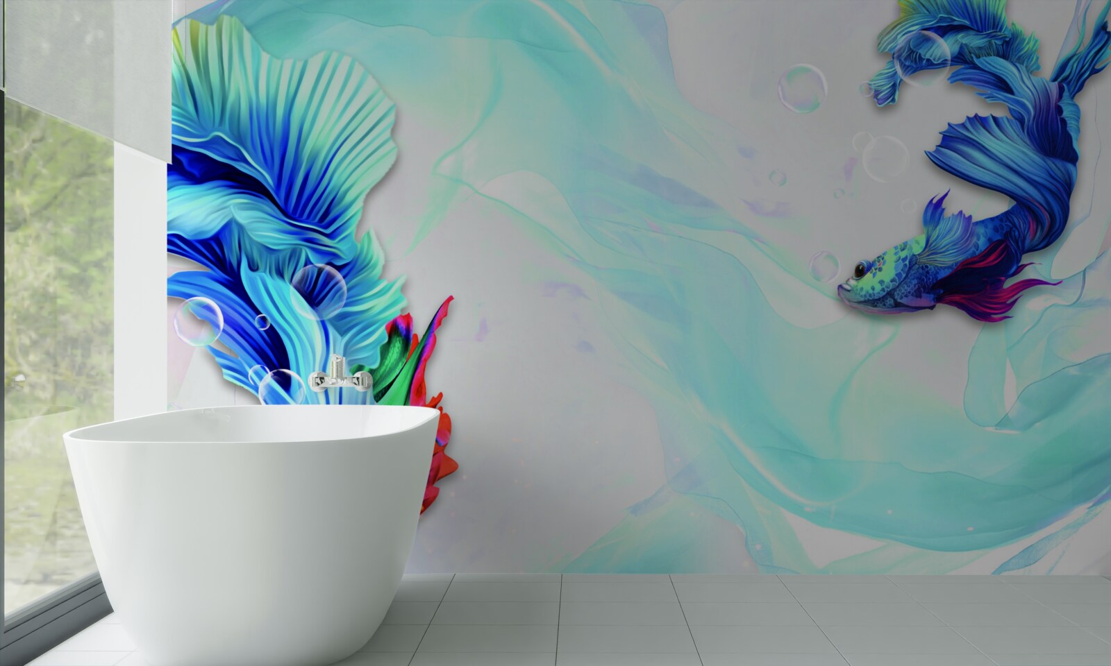 Fototapeten Die Wasserumgebung ist ein Zuhause für Fische mit einem blauen Schwanz