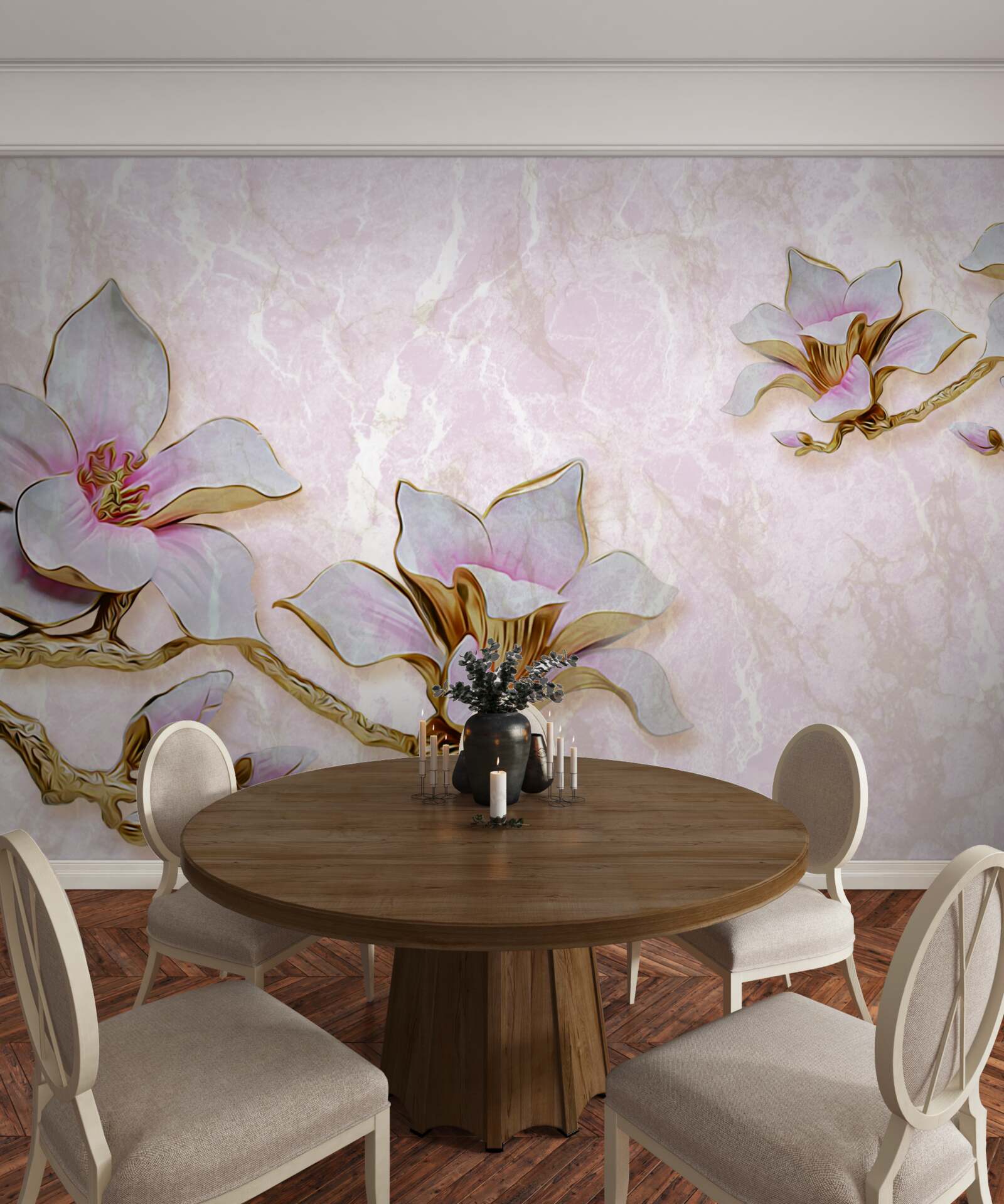 Fototapeten Schnee -White -Magnolienzweige auf zartem Hintergrund
