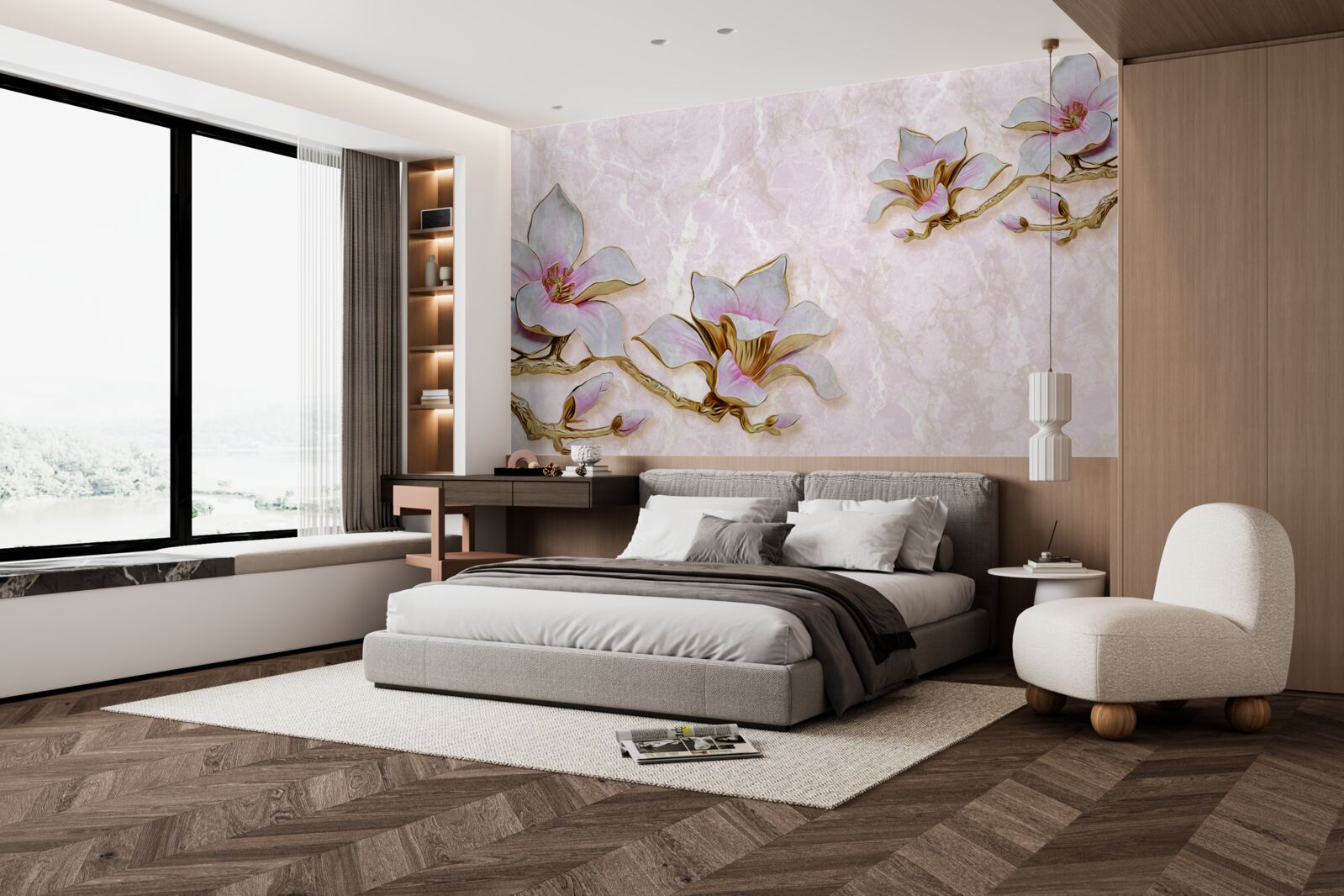 Fototapeten Schnee -White -Magnolienzweige auf zartem Hintergrund