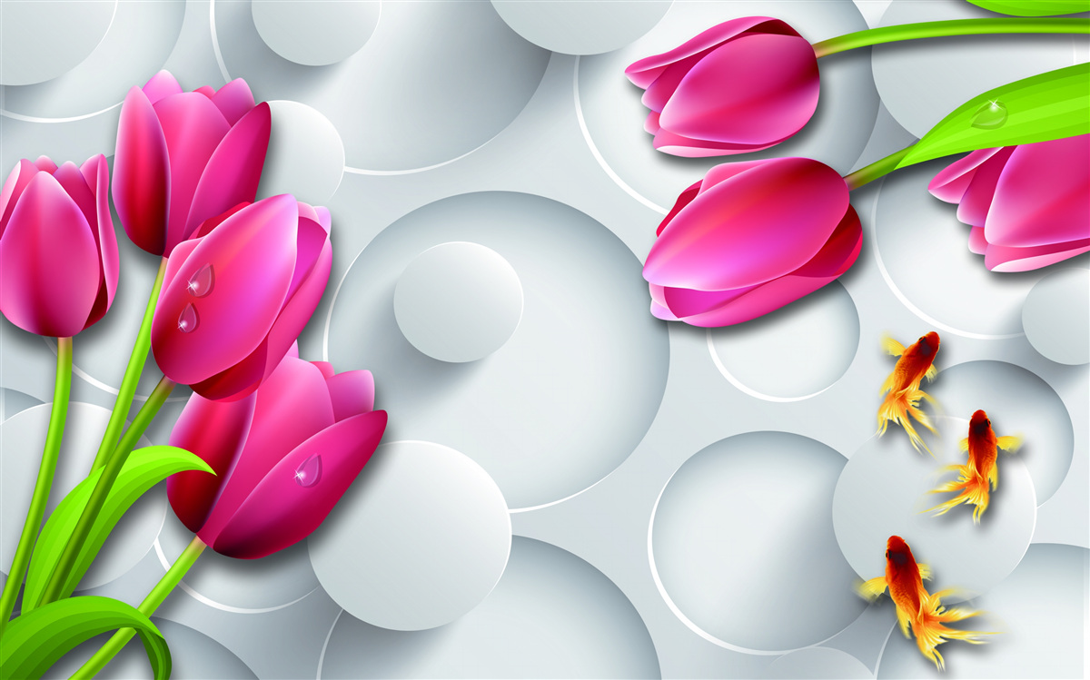 Fototapeten Schmetterlinge und Blumensträuße scharlachrote Tulpen