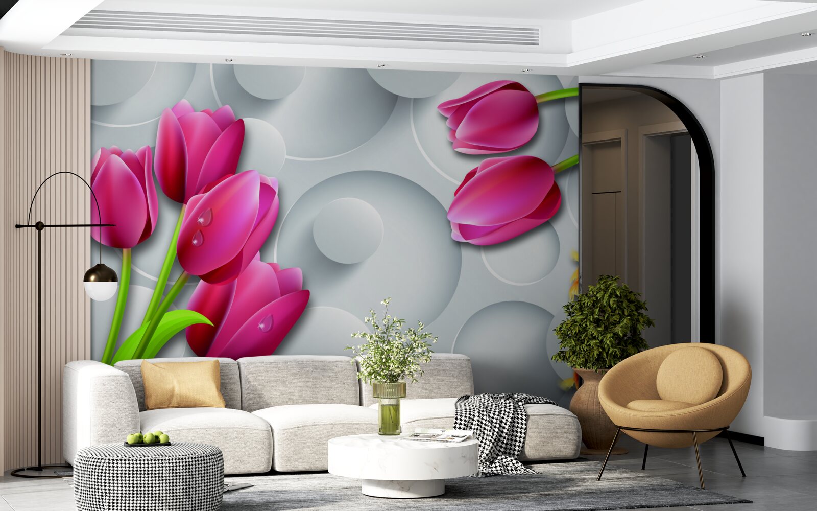 Fototapeten Schmetterlinge und Blumensträuße scharlachrote Tulpen