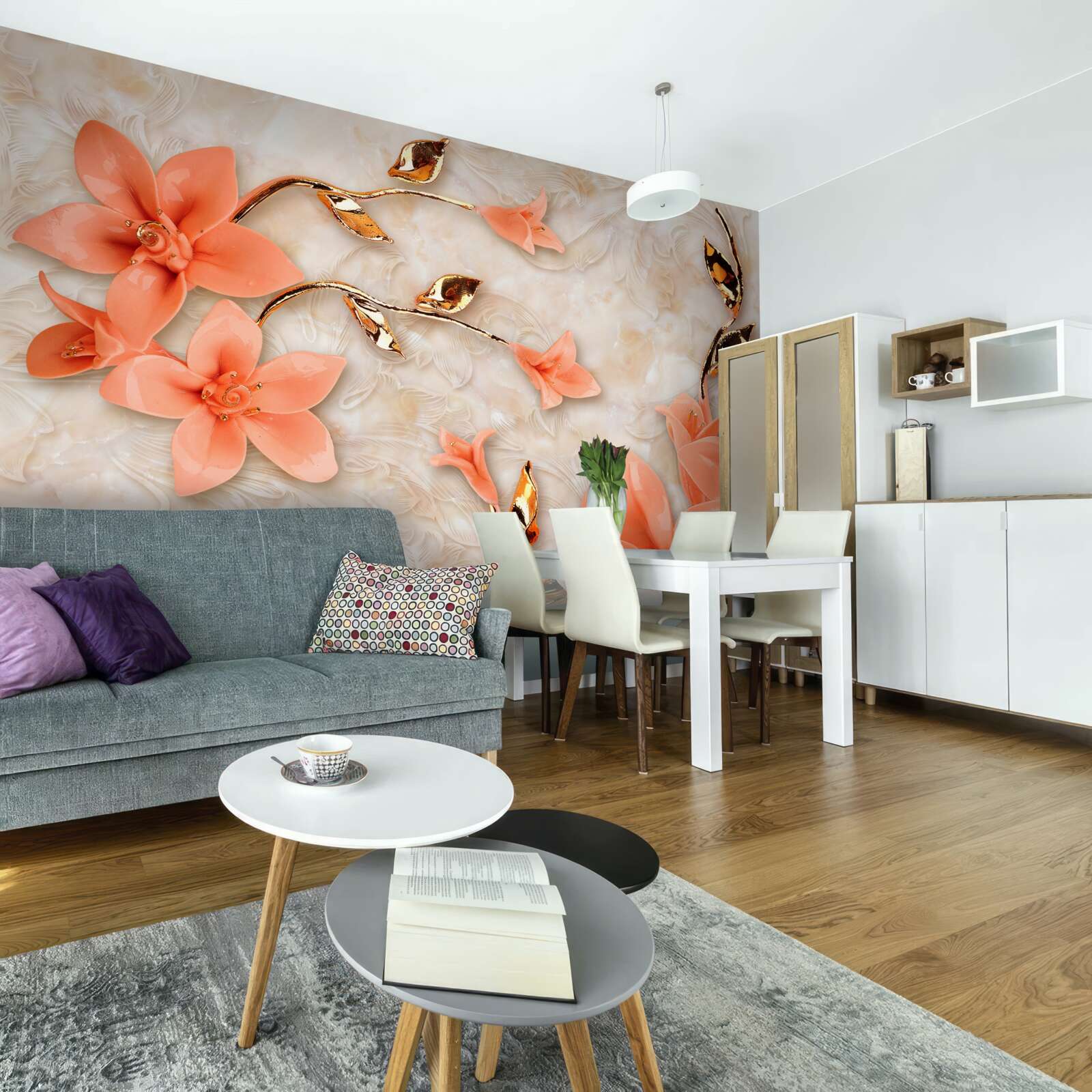 Fototapeten Magnolien blühen mit Pfirsichtönen