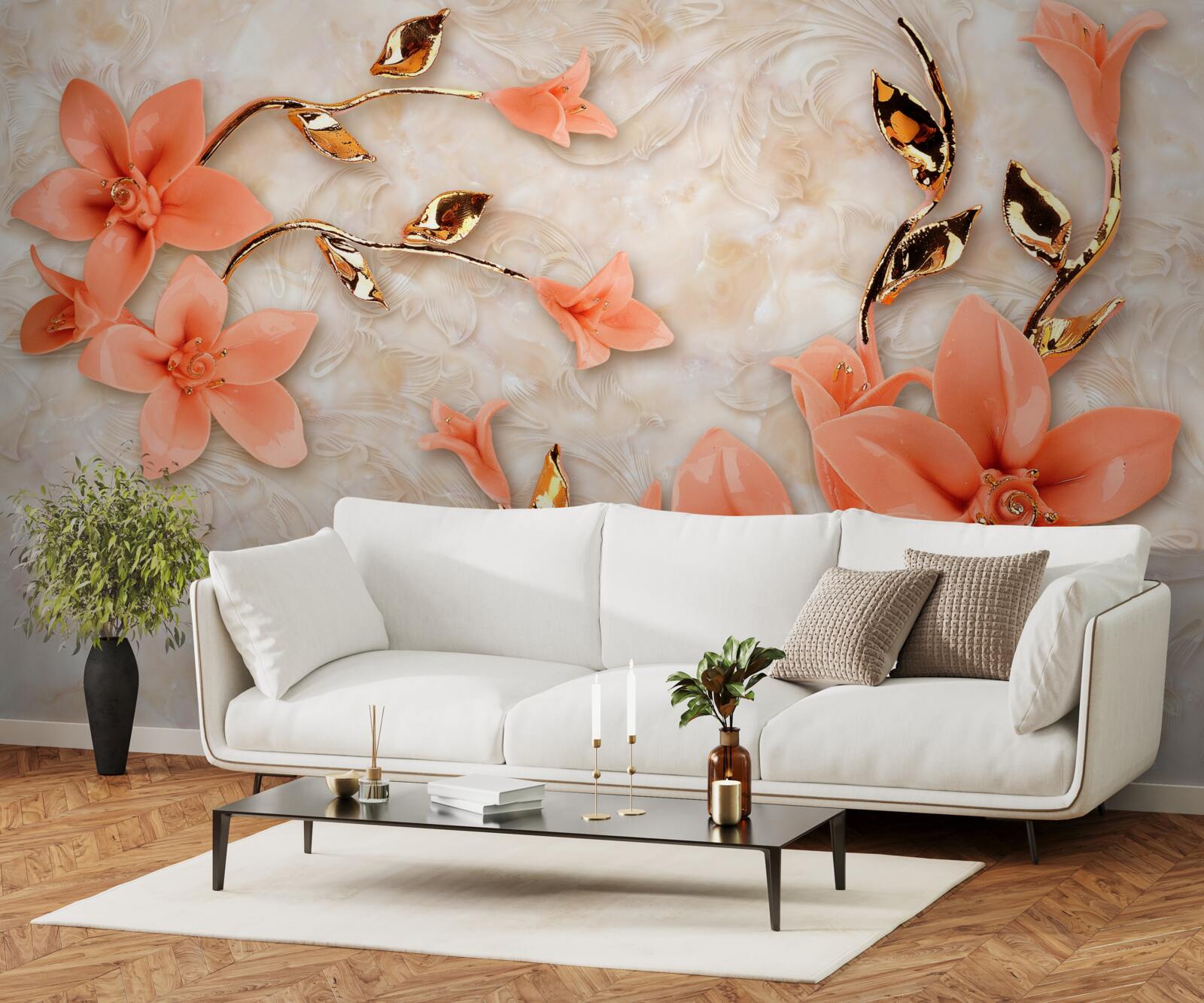Fototapeten Magnolien blühen mit Pfirsichtönen