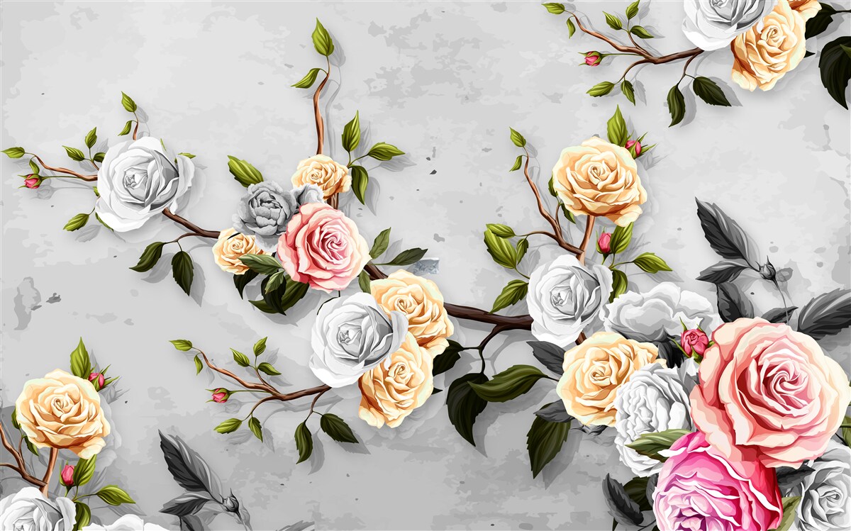 Fototapeten Rosa Zweige im Vintage -Stil