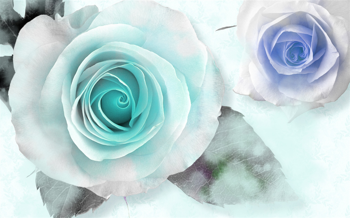 Fototapeten Rosen in Blau- und Grüntönen