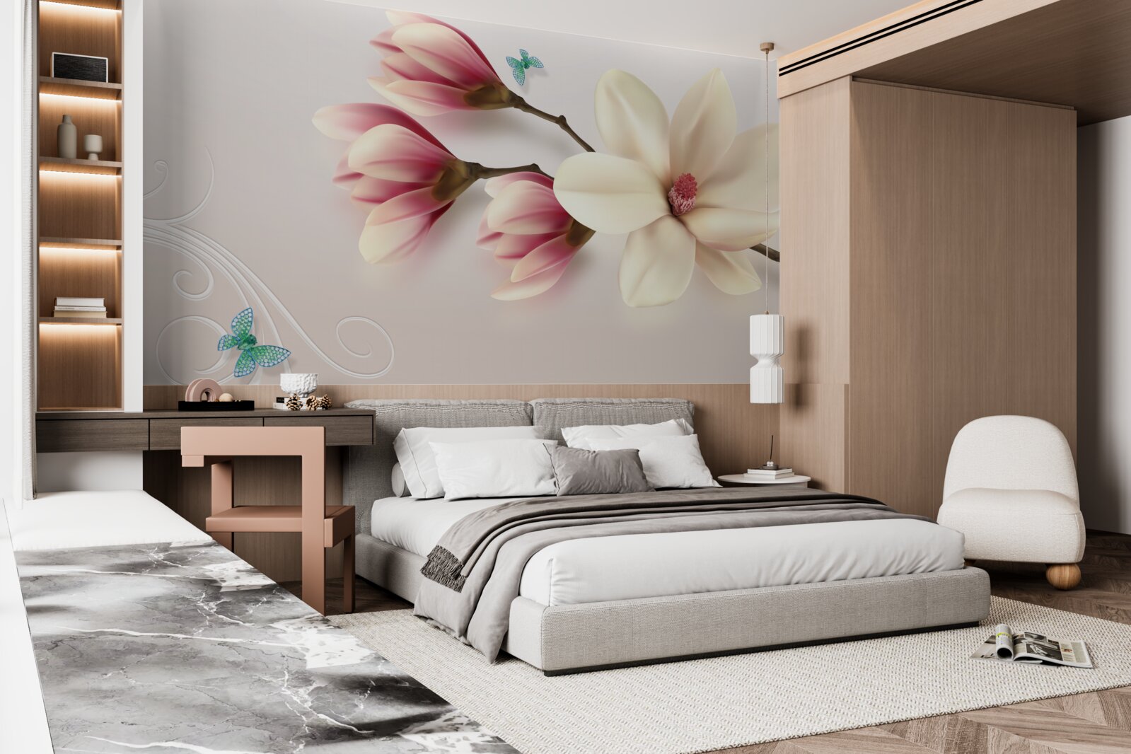 Fototapeten Weiße Magnolie in voller Blüte