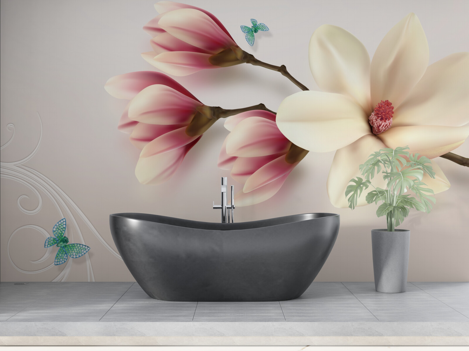 Fototapeten Weiße Magnolie in voller Blüte