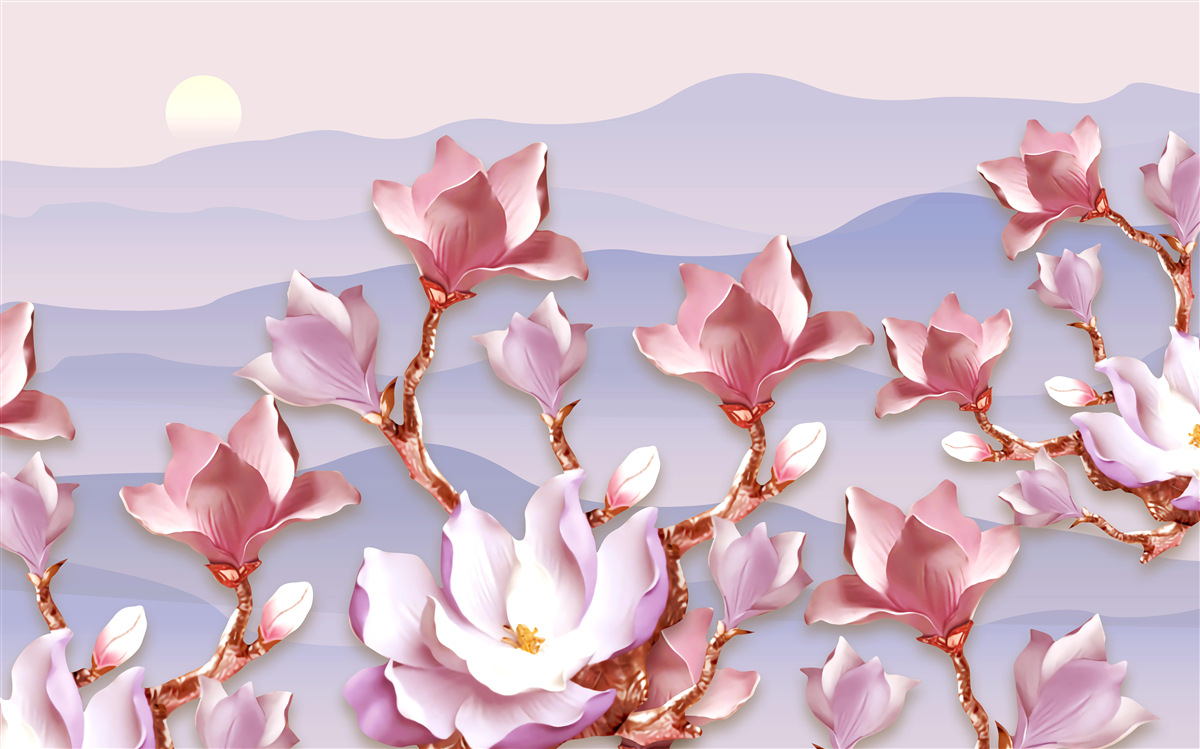 Fototapeten Magnolien -Knospen rosa gegen die Morgendämmerung eines langweiligen Tages