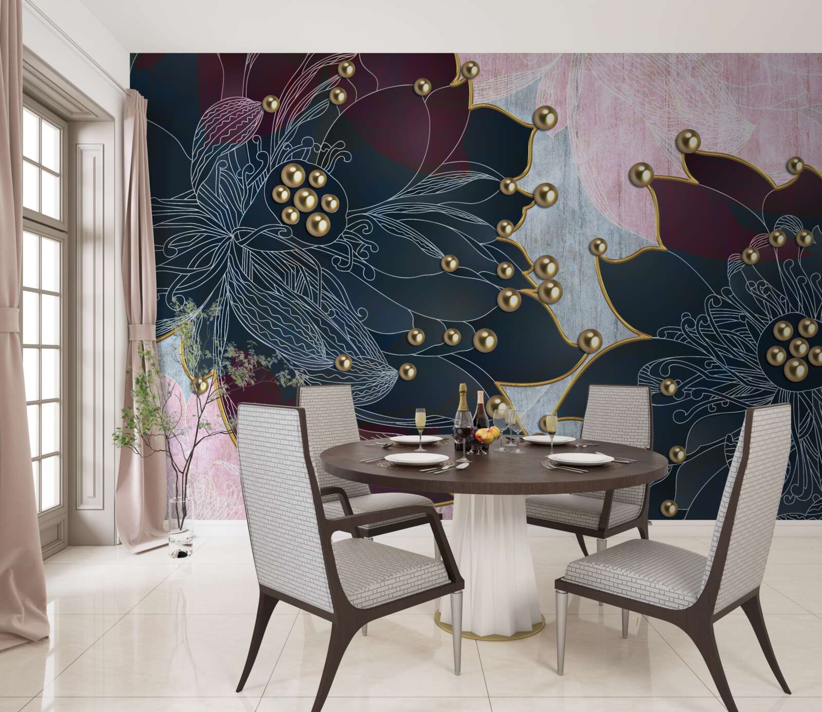 Fototapeten Nachtblume mit einem blauen und weißen Schatten