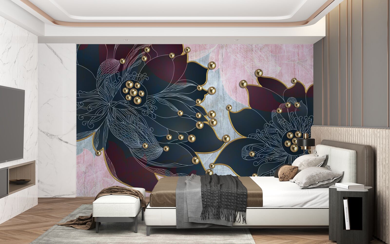 Fototapeten Nachtblume mit einem blauen und weißen Schatten