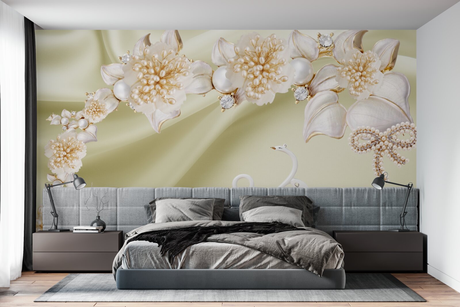 Fototapeten Knospen, die mit Gold und Perlenblüte verziert sind