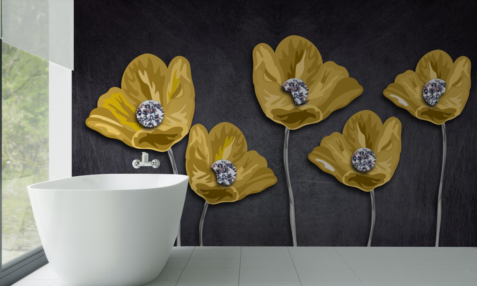 Fototapeten Gelbe Tulpen auf grauem Hintergrund
