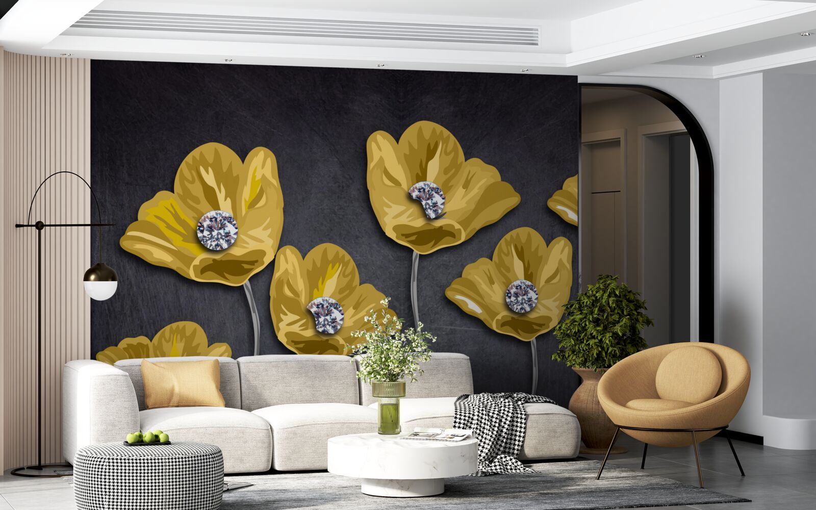 Fototapeten Gelbe Tulpen auf grauem Hintergrund