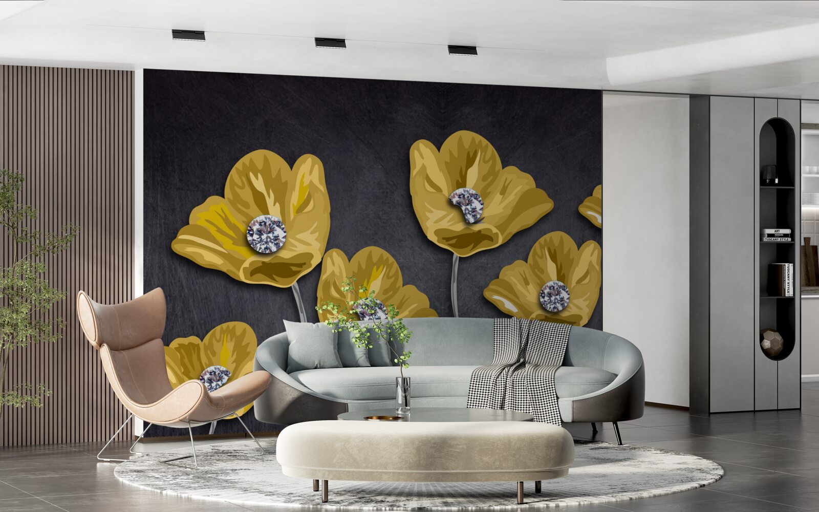 Fototapeten Gelbe Tulpen auf grauem Hintergrund