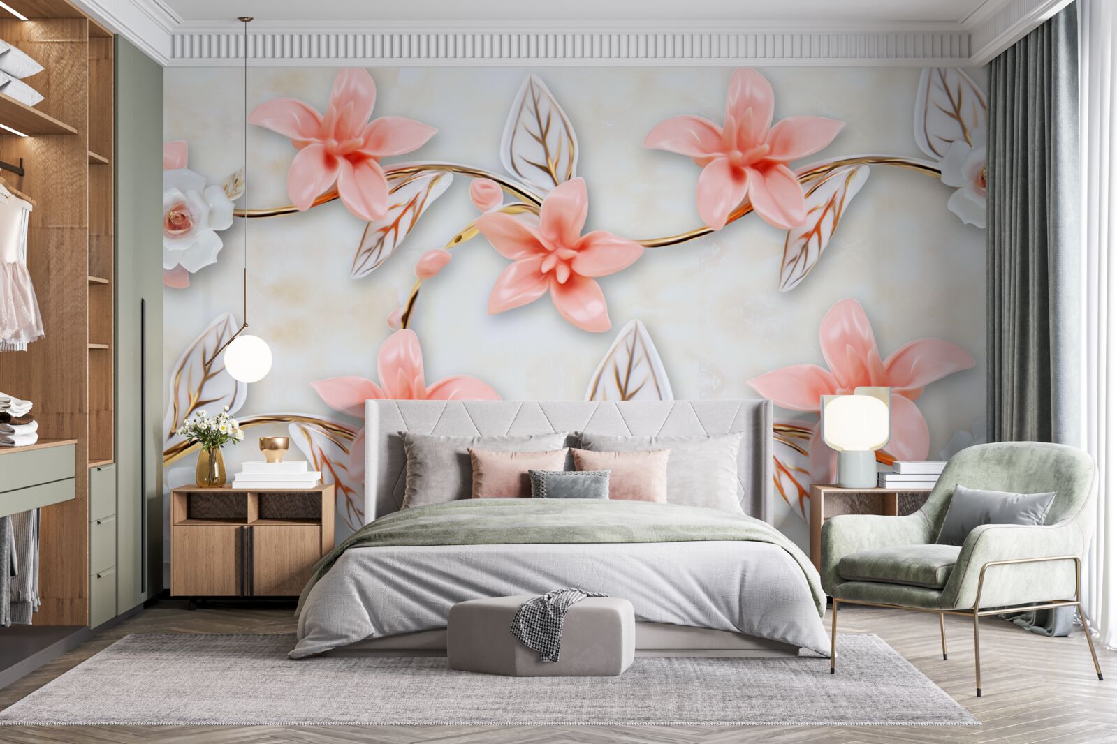 Fototapeten Rosa Magnolien an Zweigen