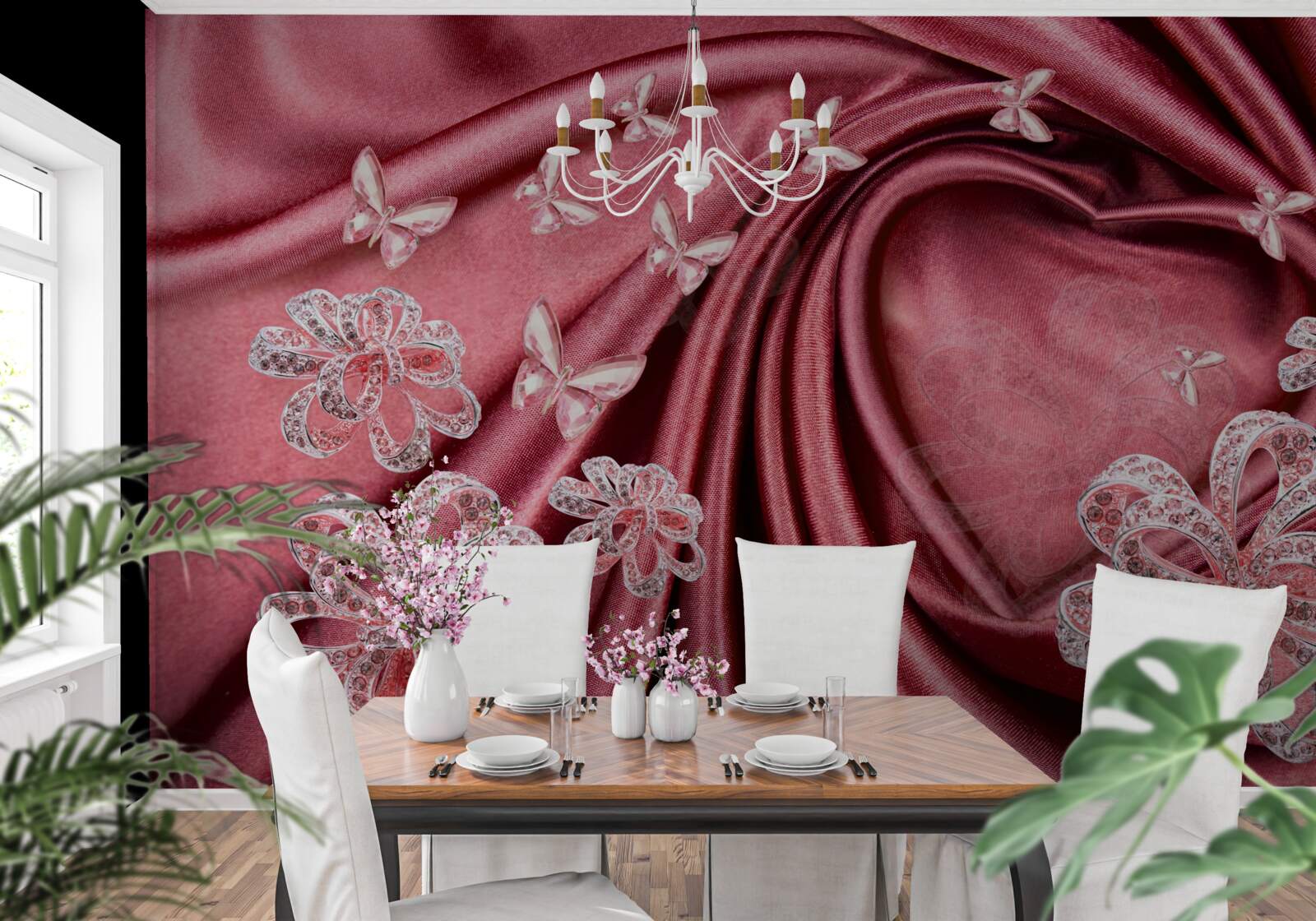 Fototapeten Blumenschmuck auf Seide gelegt