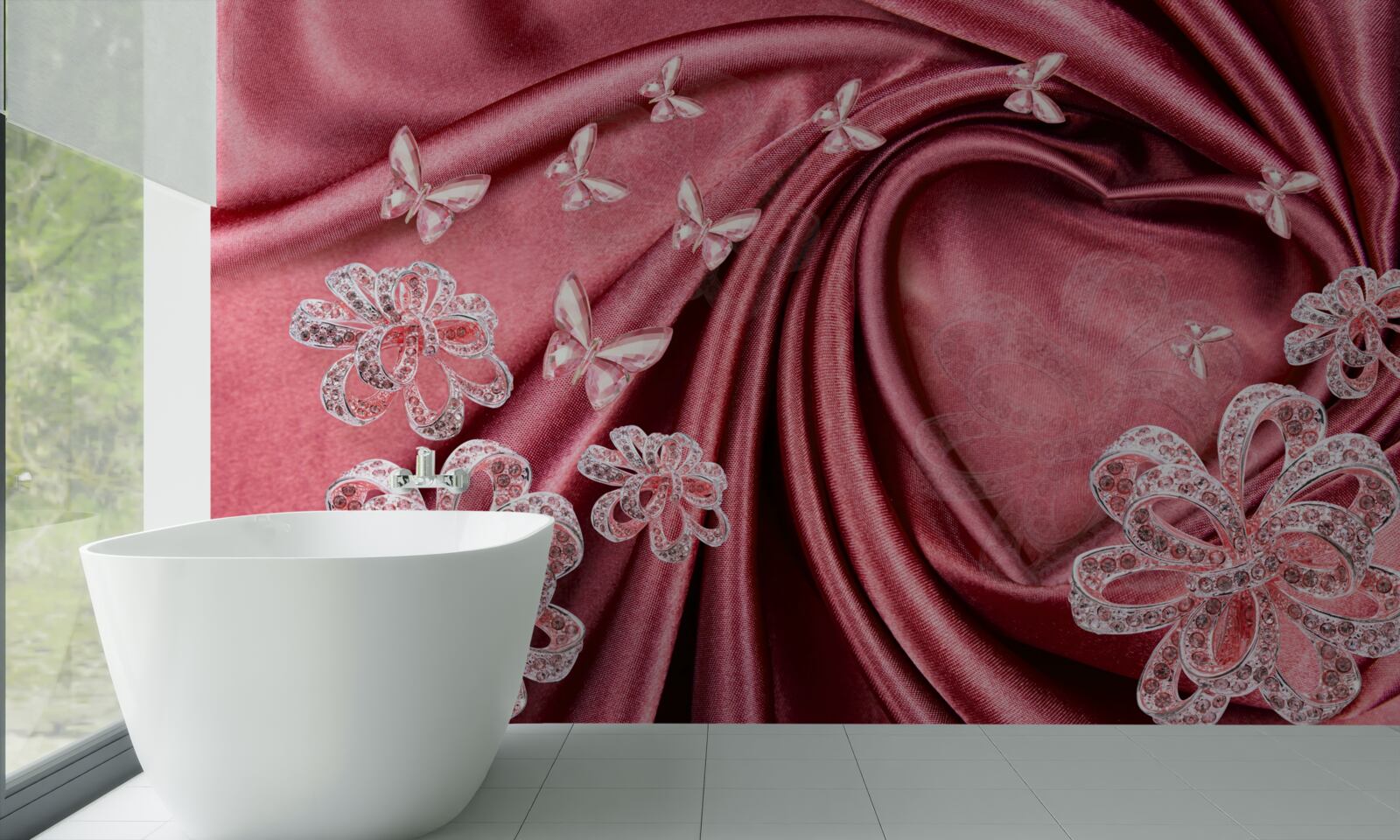 Fototapeten Blumenschmuck auf Seide gelegt