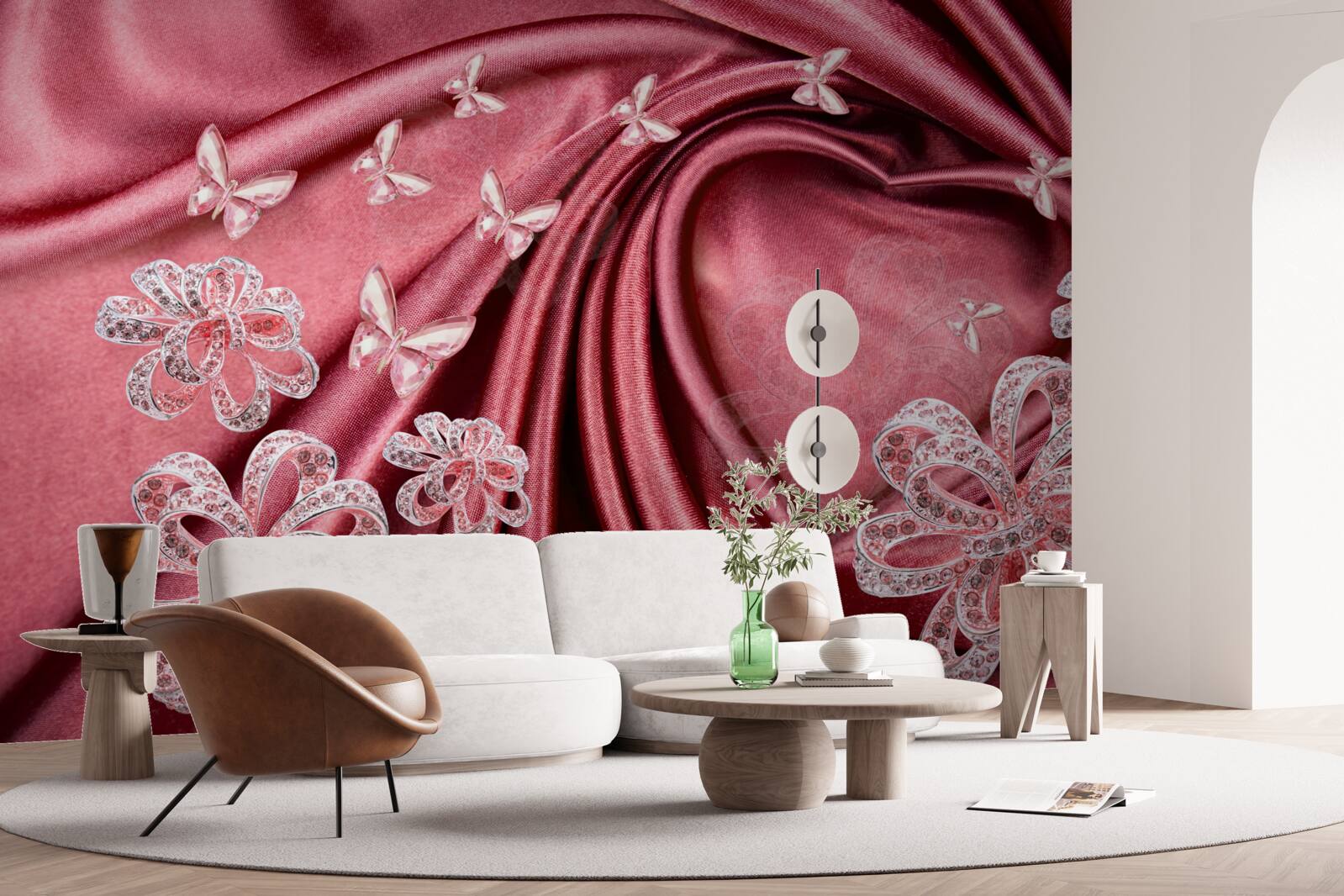 Fototapeten Blumenschmuck auf Seide gelegt