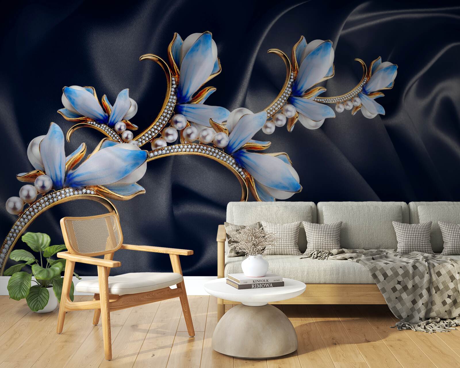 Fototapeten Magnolienbaumzäste, die seine blauen Blüten noch nicht geöffnet haben