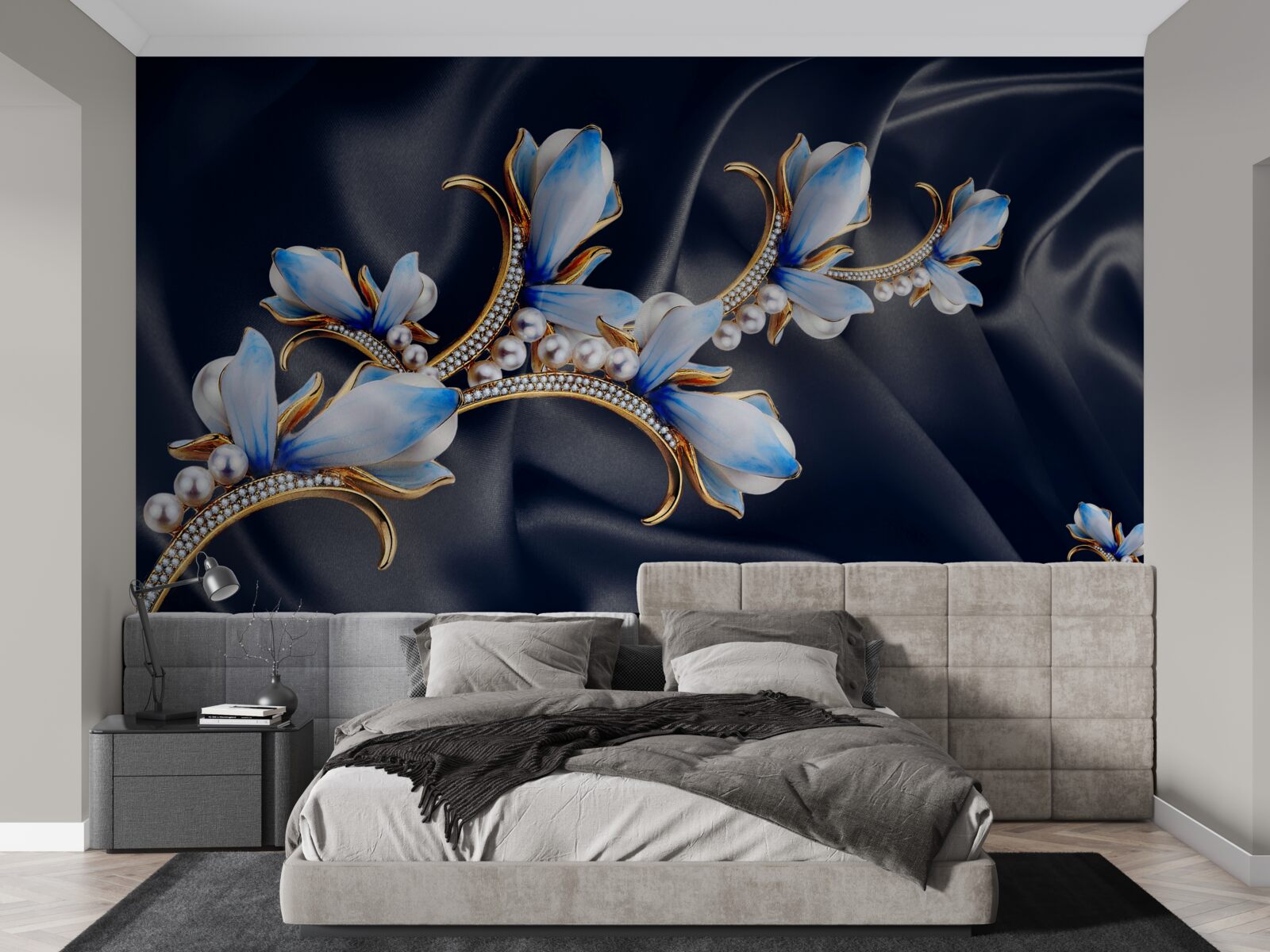 Fototapeten Magnolienbaumzäste, die seine blauen Blüten noch nicht geöffnet haben