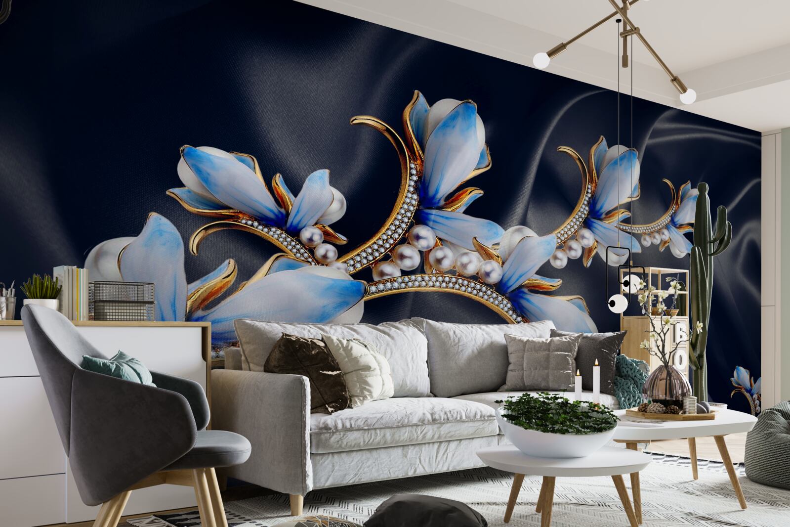 Fototapeten Magnolienbaumzäste, die seine blauen Blüten noch nicht geöffnet haben