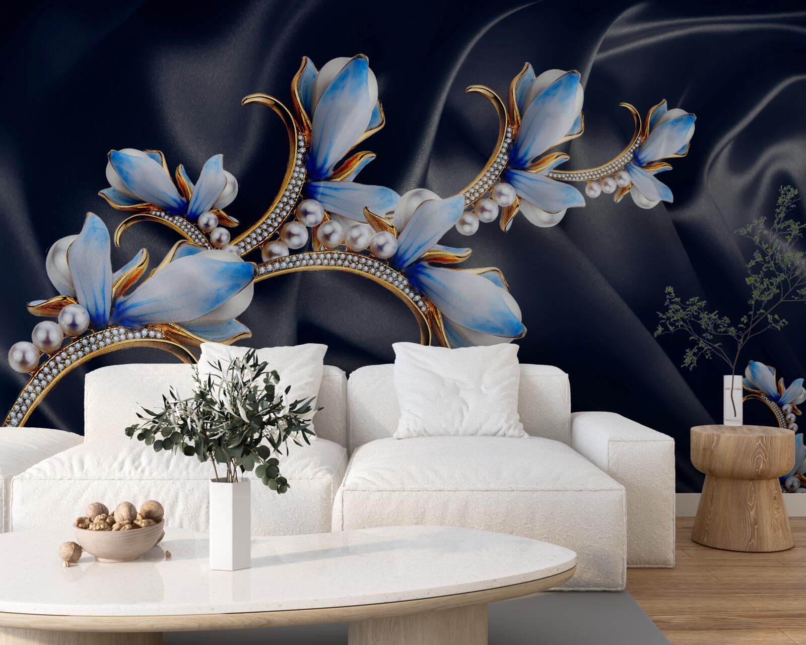 Fototapeten Magnolienbaumzäste, die seine blauen Blüten noch nicht geöffnet haben