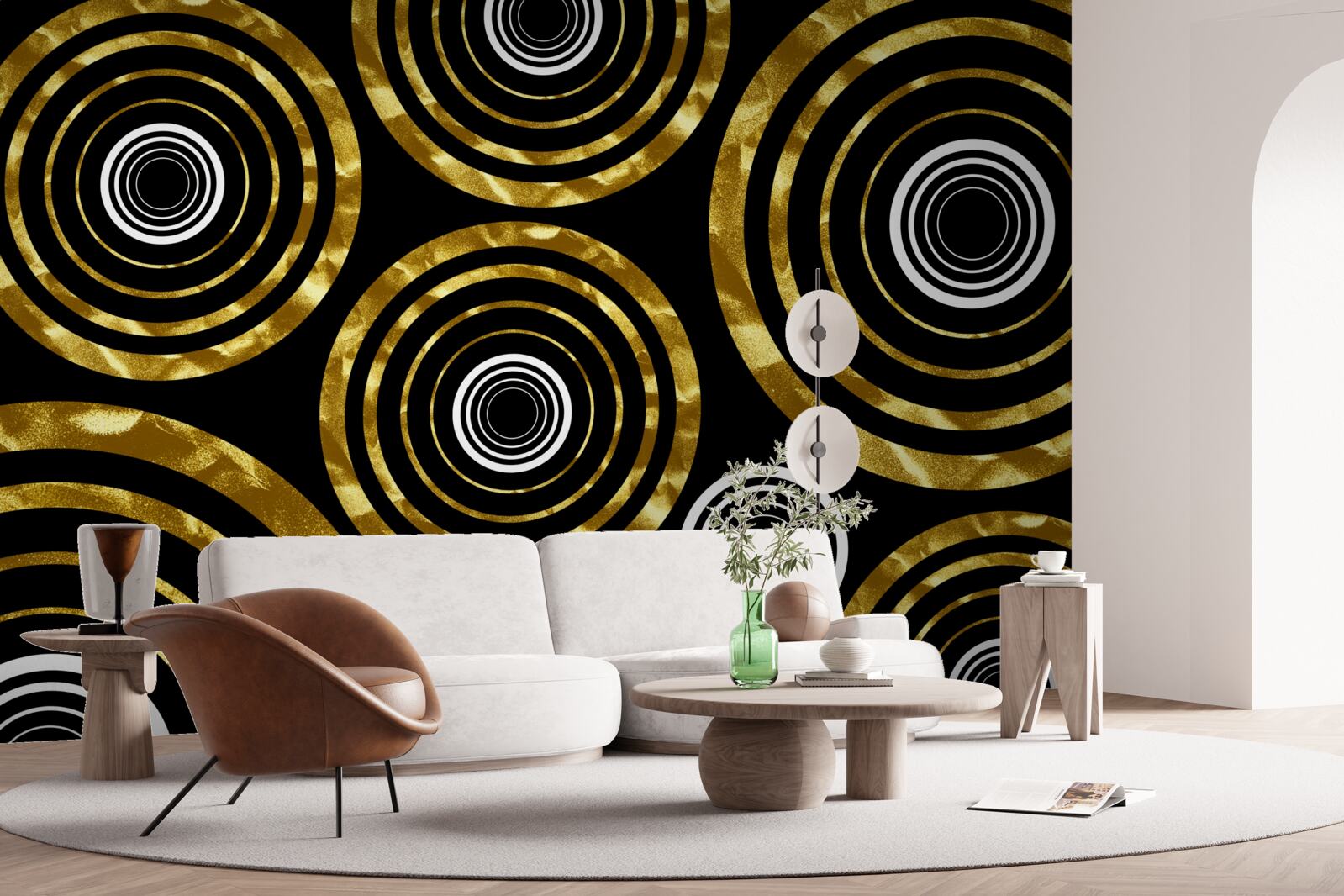 Fototapeten Ringe aus Gold mit einem weißen Zentrum