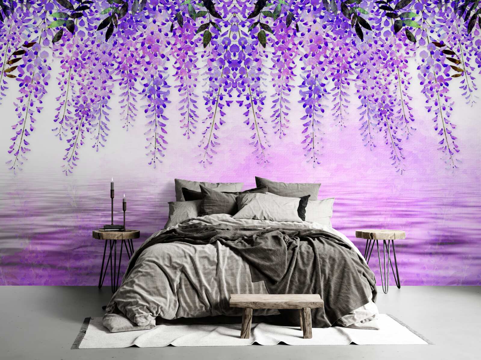 Fototapeten Wisteria mit einem lila Farbton gegen die gleiche Farbe