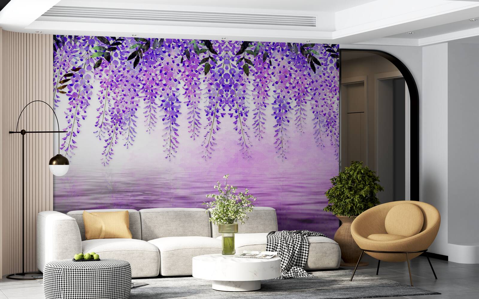 Fototapeten Wisteria mit einem lila Farbton gegen die gleiche Farbe
