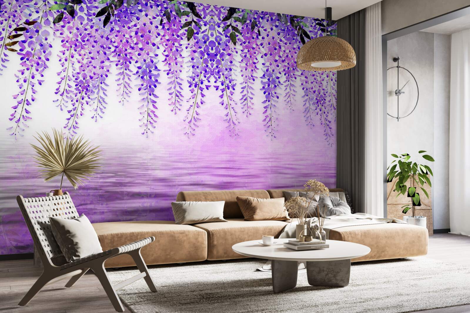 Fototapeten Wisteria mit einem lila Farbton gegen die gleiche Farbe