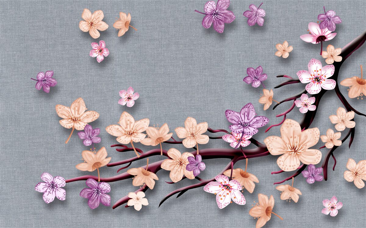 Fototapeten Der Zweig ist mit kleinen Blumen dekoriert