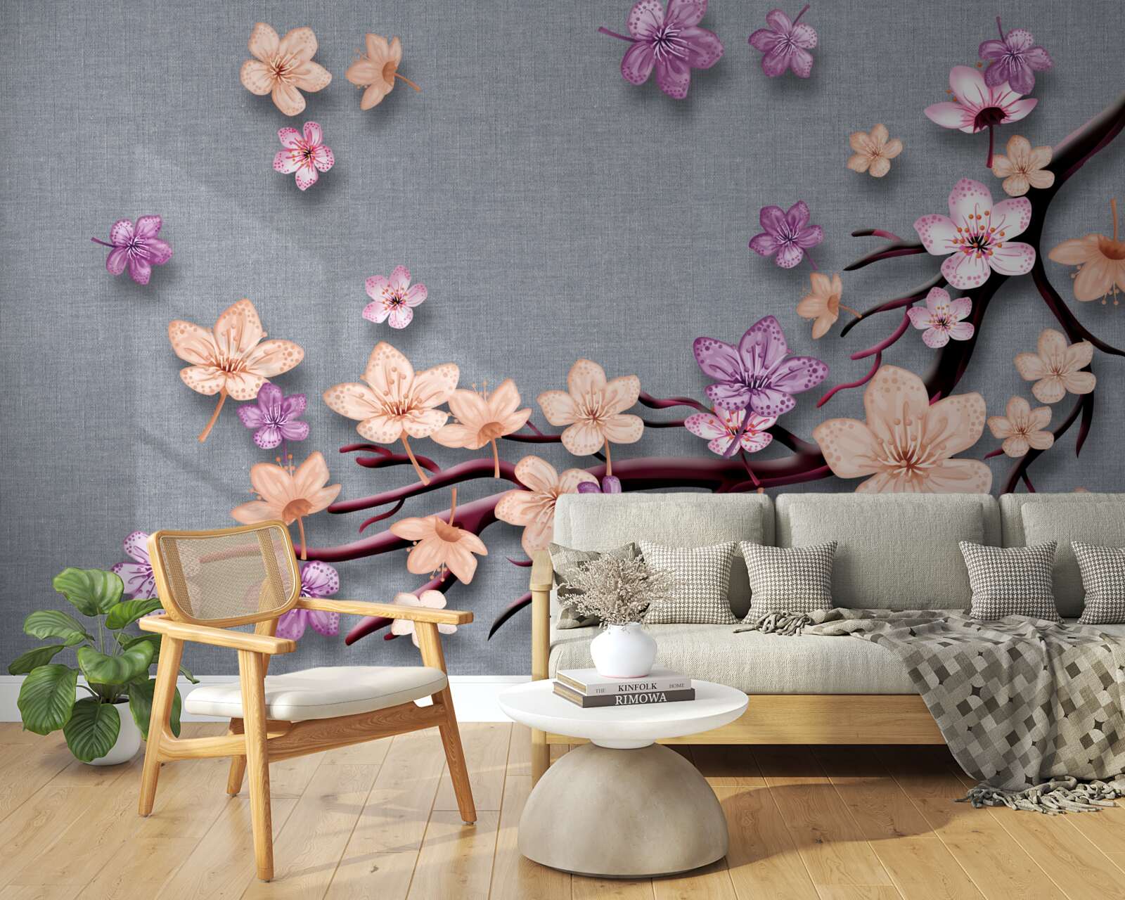 Fototapeten Der Zweig ist mit kleinen Blumen dekoriert