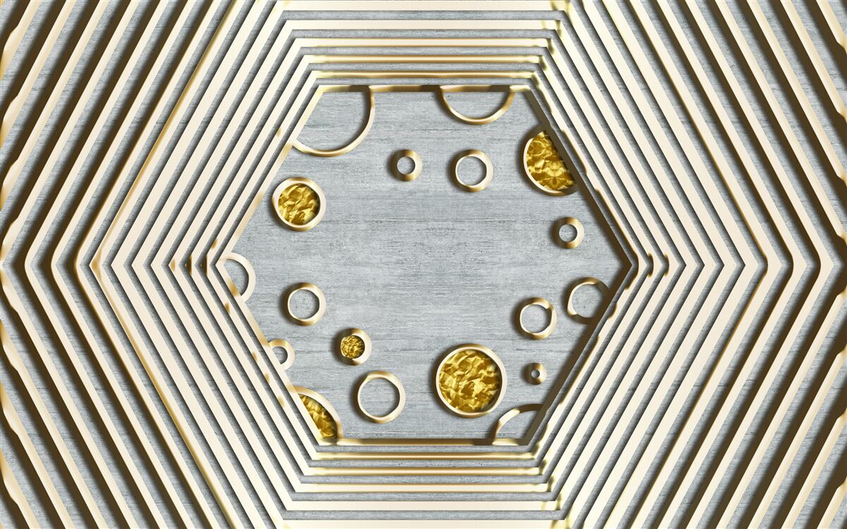 Fototapeten Silberes Hexagon mit einem goldenen Farbton
