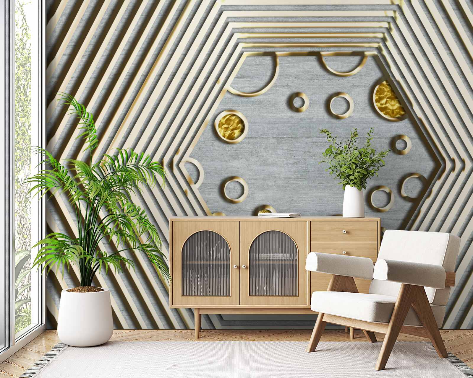 Fototapeten Silberes Hexagon mit einem goldenen Farbton