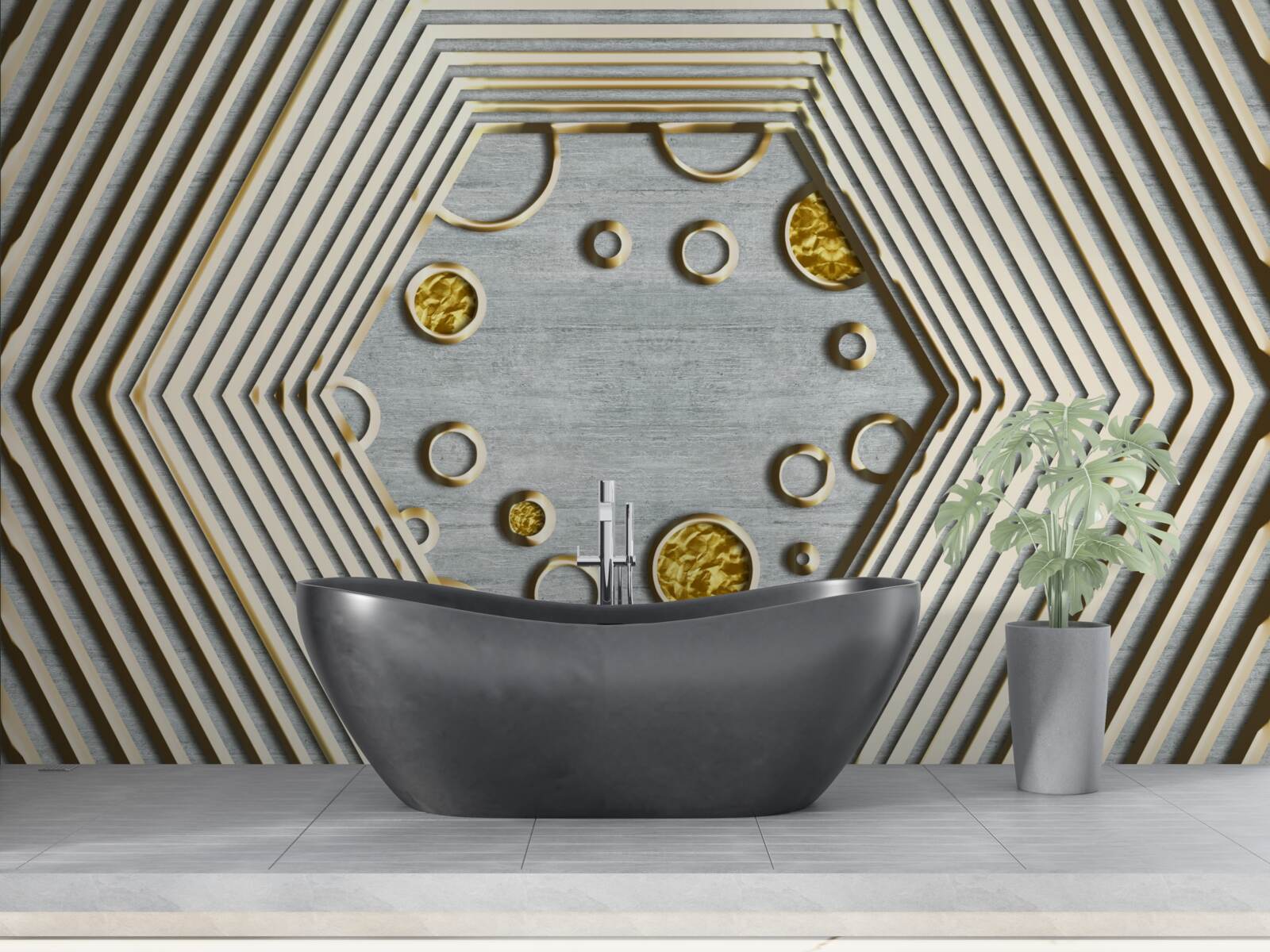 Fototapeten Silberes Hexagon mit einem goldenen Farbton