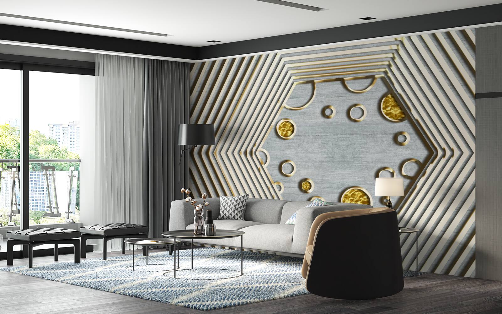 Fototapeten Silberes Hexagon mit einem goldenen Farbton