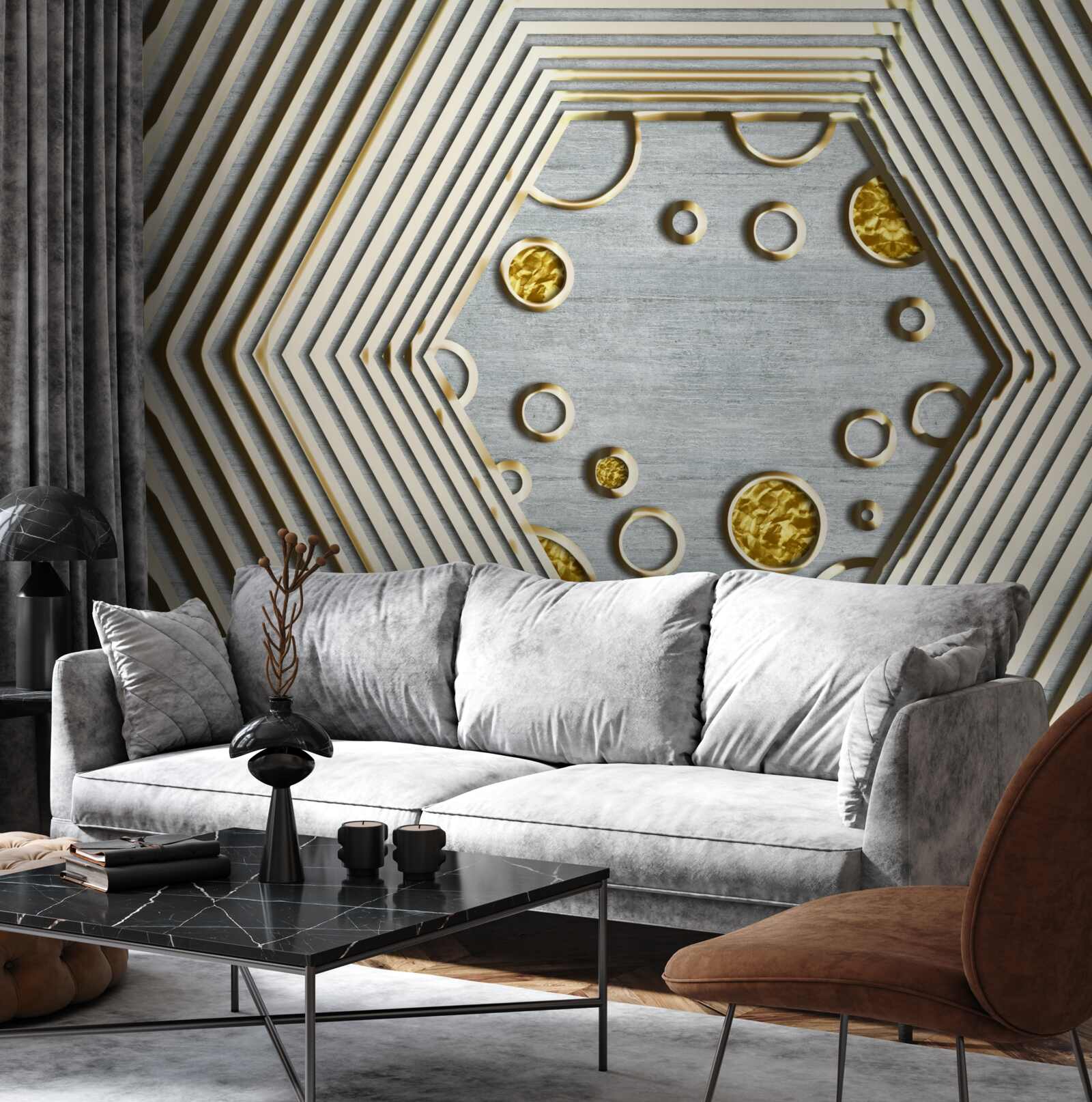 Fototapeten Silberes Hexagon mit einem goldenen Farbton