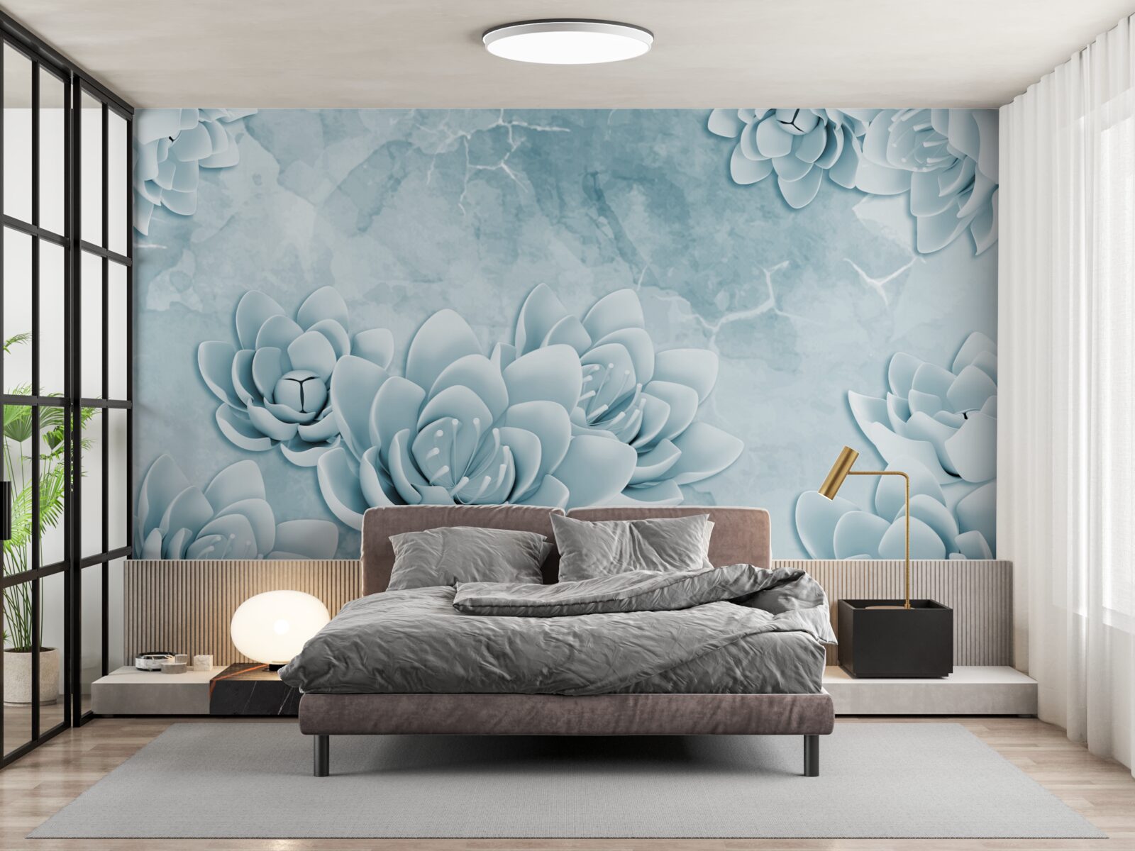 Fototapeten Blumen mit einem zarten blauen Farbton