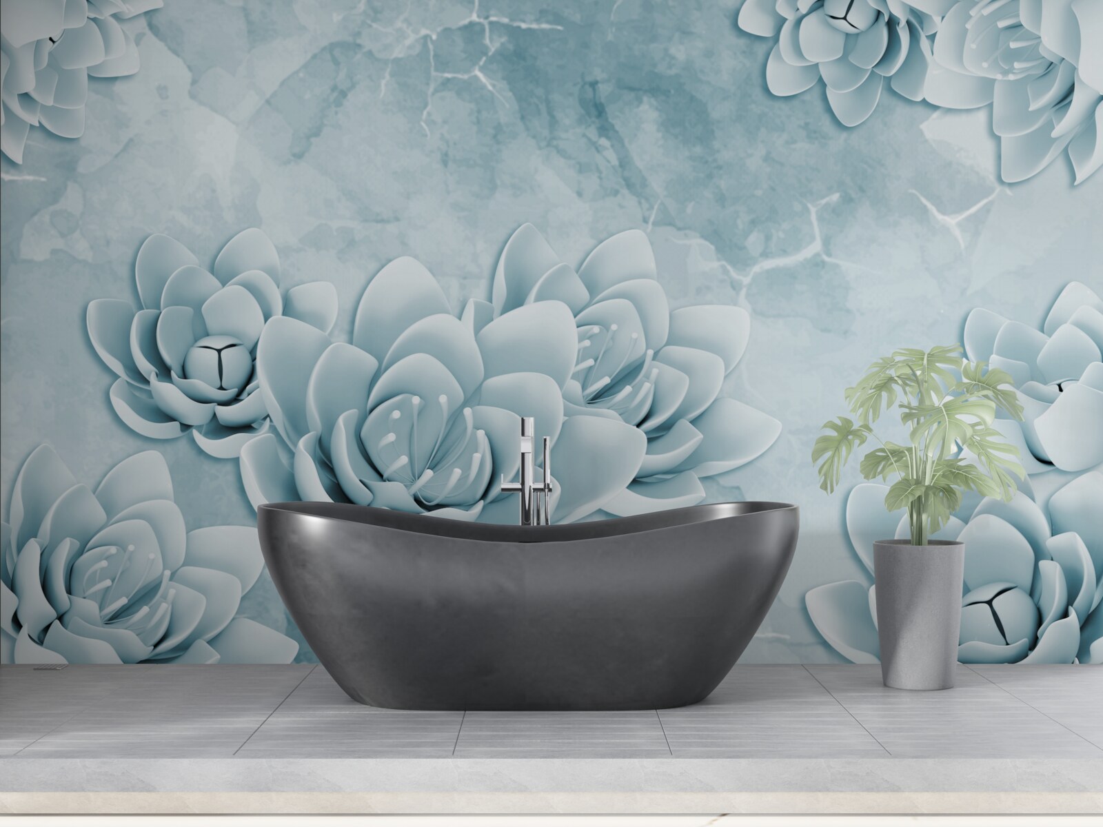 Fototapeten Blumen mit einem zarten blauen Farbton