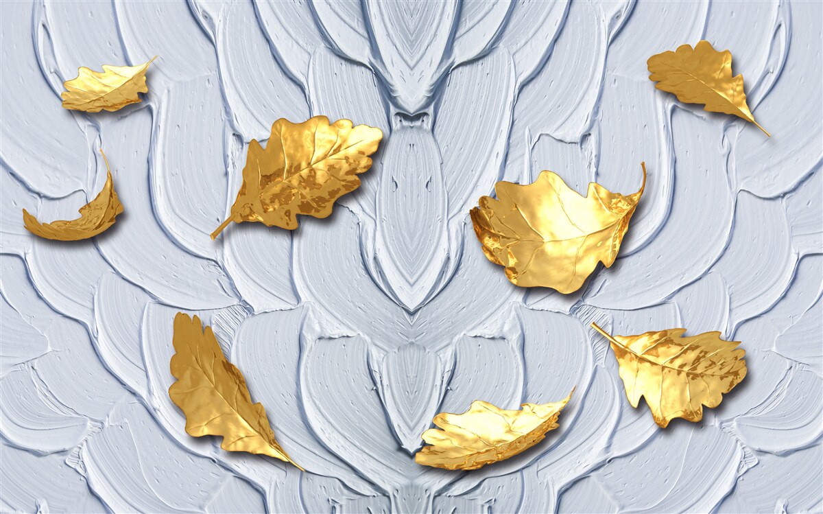 Fototapeten Goldene Blätter setzen sich auf der Oberfläche des Wassers