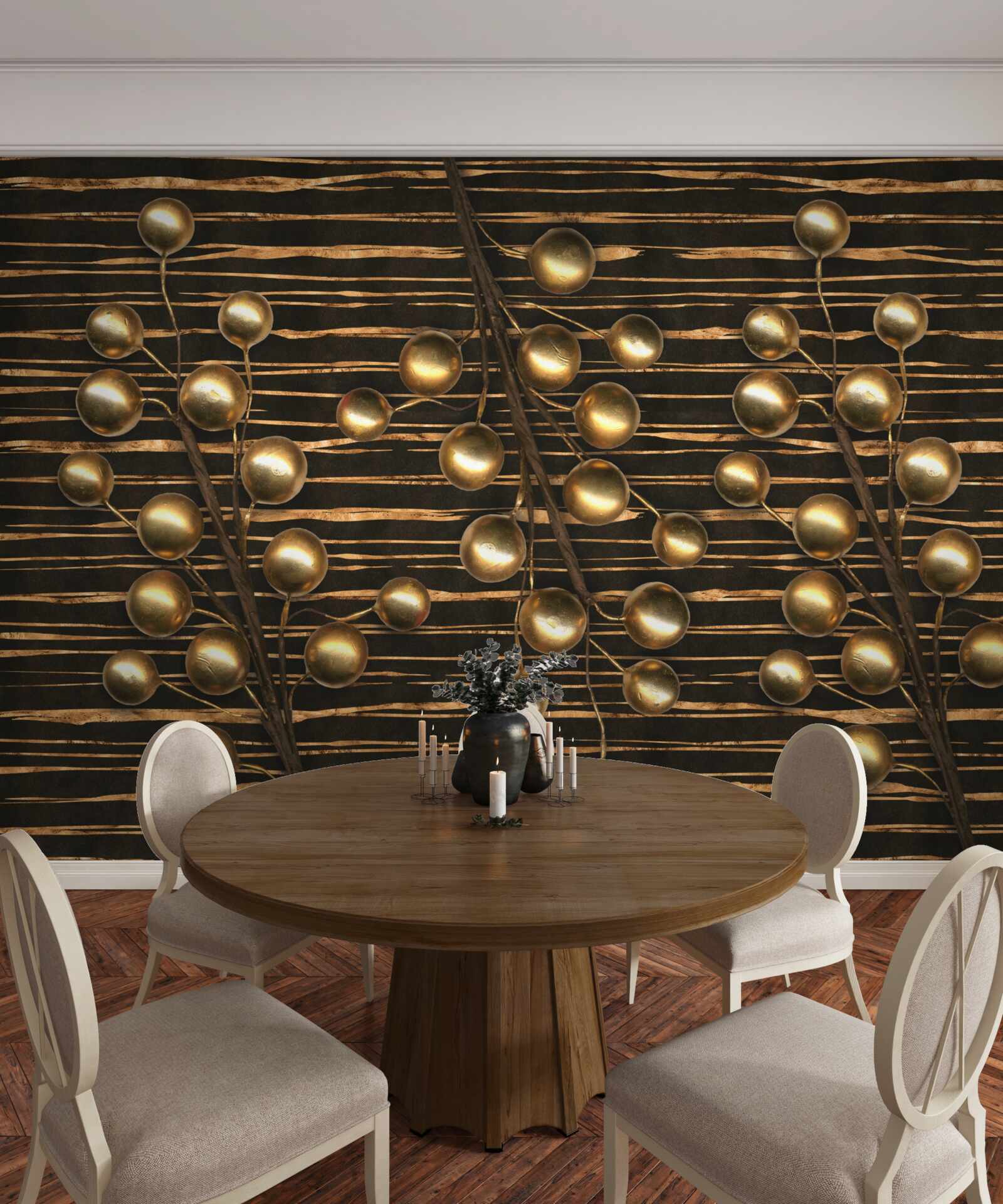 Fototapeten Goldene Perlen auf braunem Hintergrund